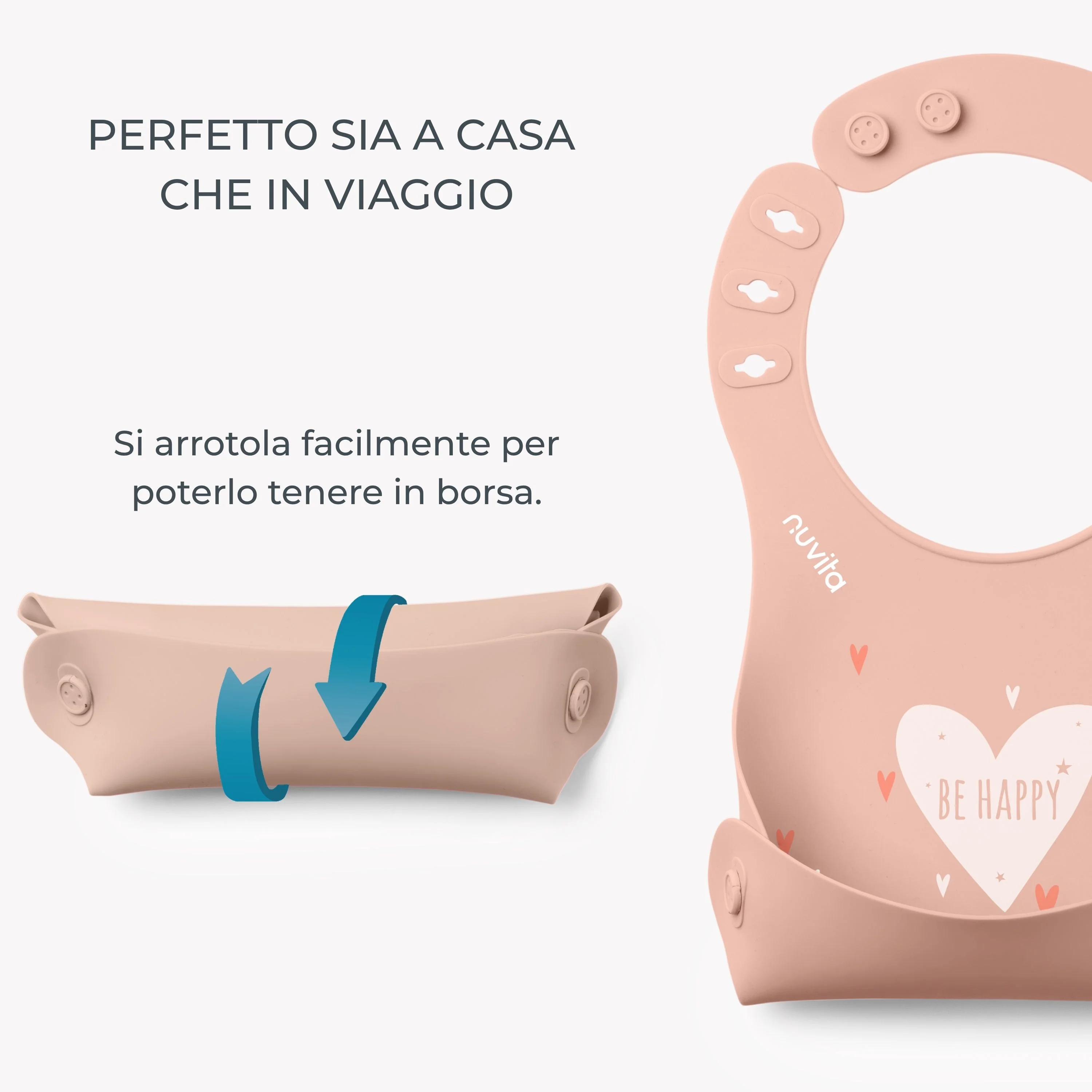 Nuvita Squashy Bavaglino Arrotolabile Silicone 2 Pezzi English Rose Sage Green