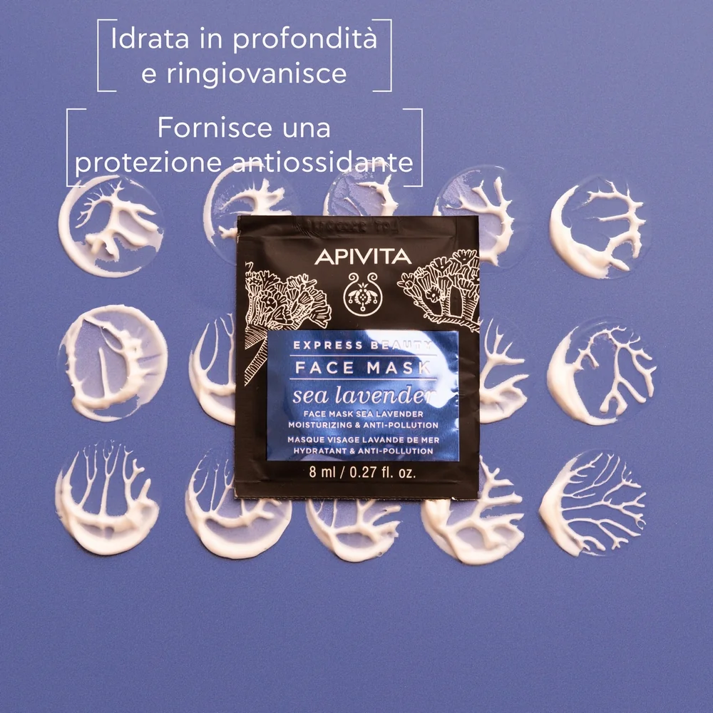 Apivita Express Sea Lavender 2 X 8 Ml Maschera Viso Idratante e Anti-Inquinamento