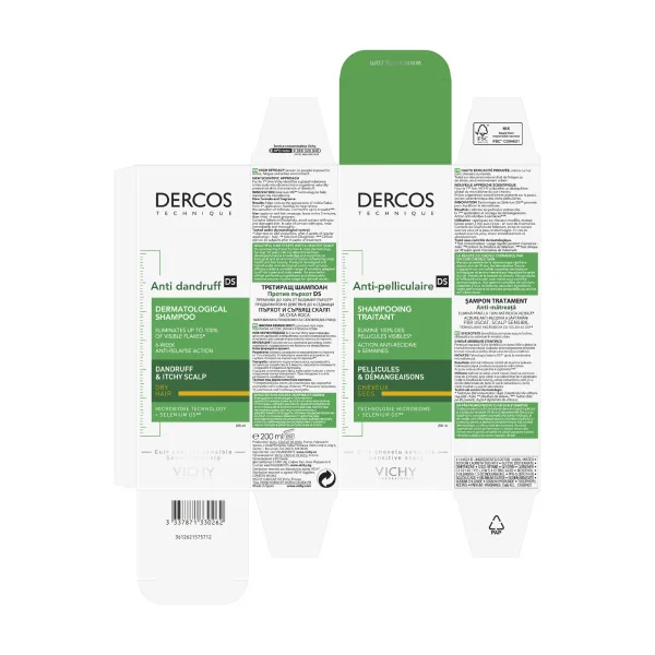 Vichy Dercos Technique 200 ml Shampoo Antiforfora per Capelli Secchi Shampoo Trattante Capelli Secchi