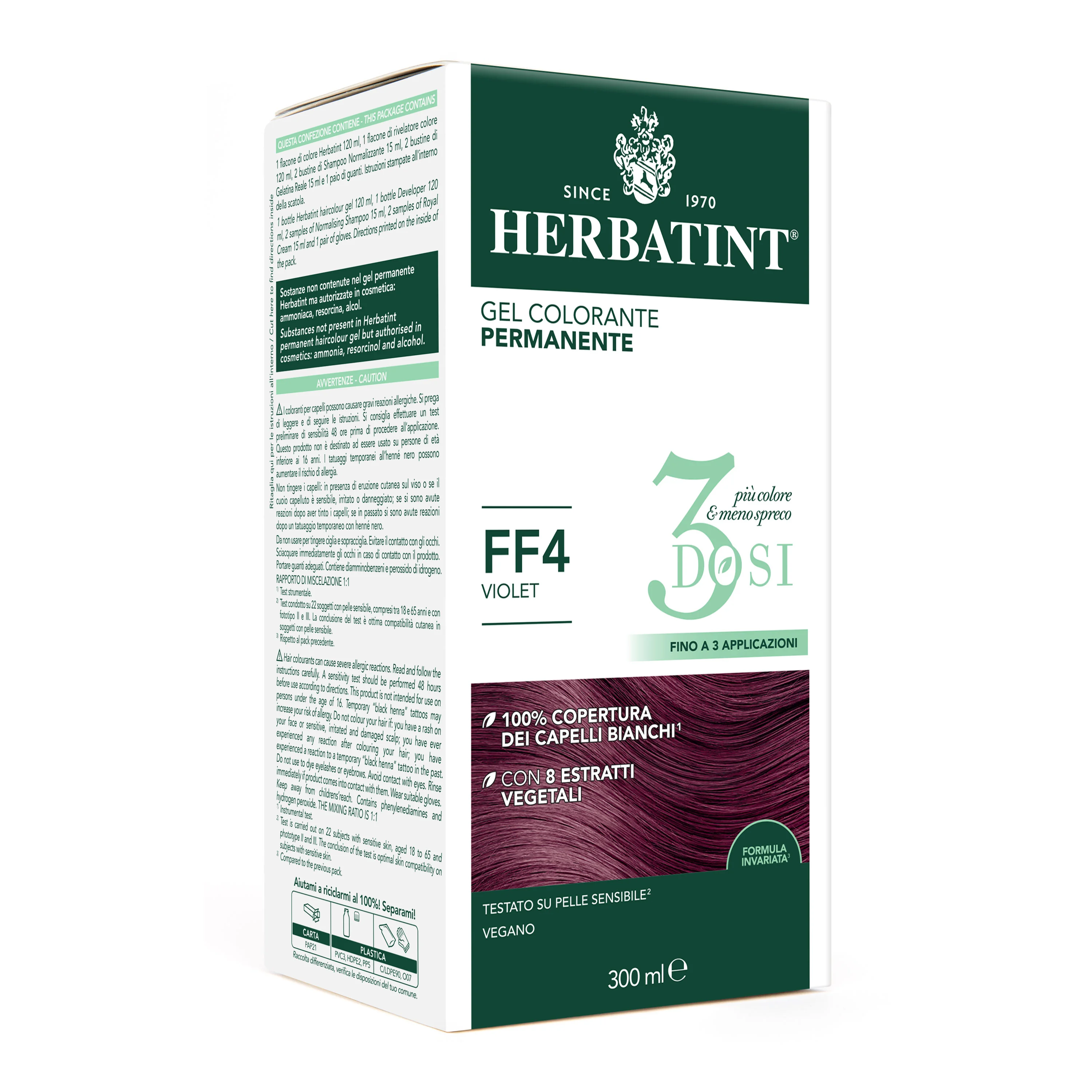 Herbatint Gel Colorante Permanente 3Dosi Ff4 300 Ml 100% Copertura Capelli Bianchi