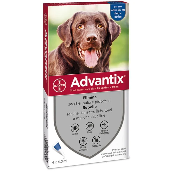 Advantix Spoton 4 Pipette Blu 25 40 Kg