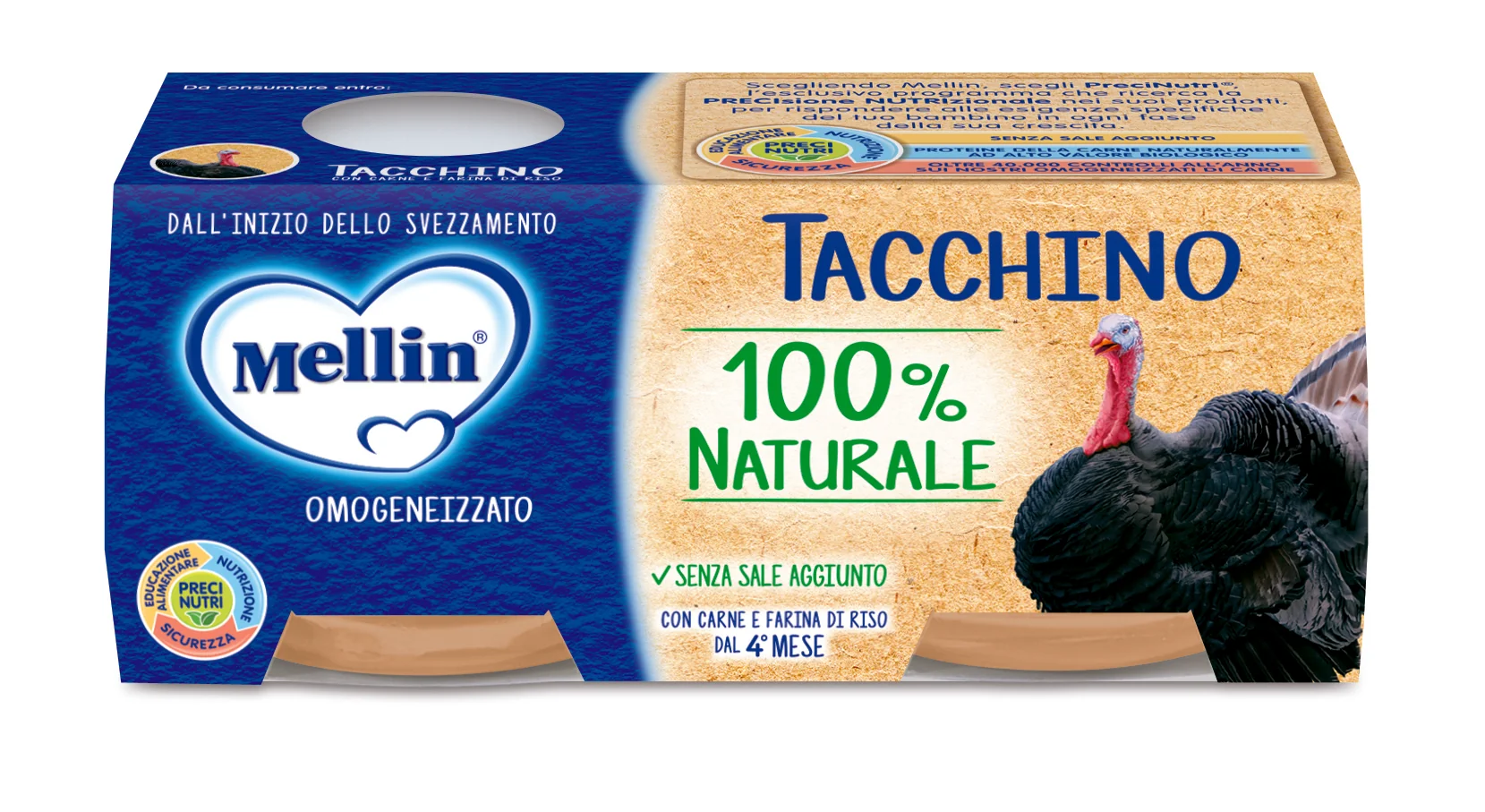 Mellin OMOGENEIZZATO Di Tacchino 2 X 80 G Alimento per Infanzia