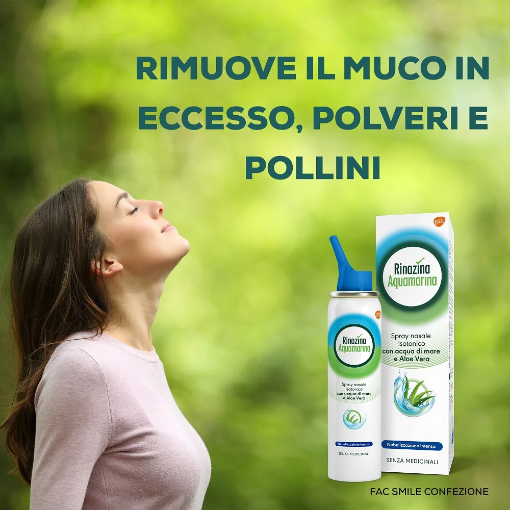 Rinazina Aquamarina Spray Nasale Isotonico Intenso 100 ml Con Aloe Vera