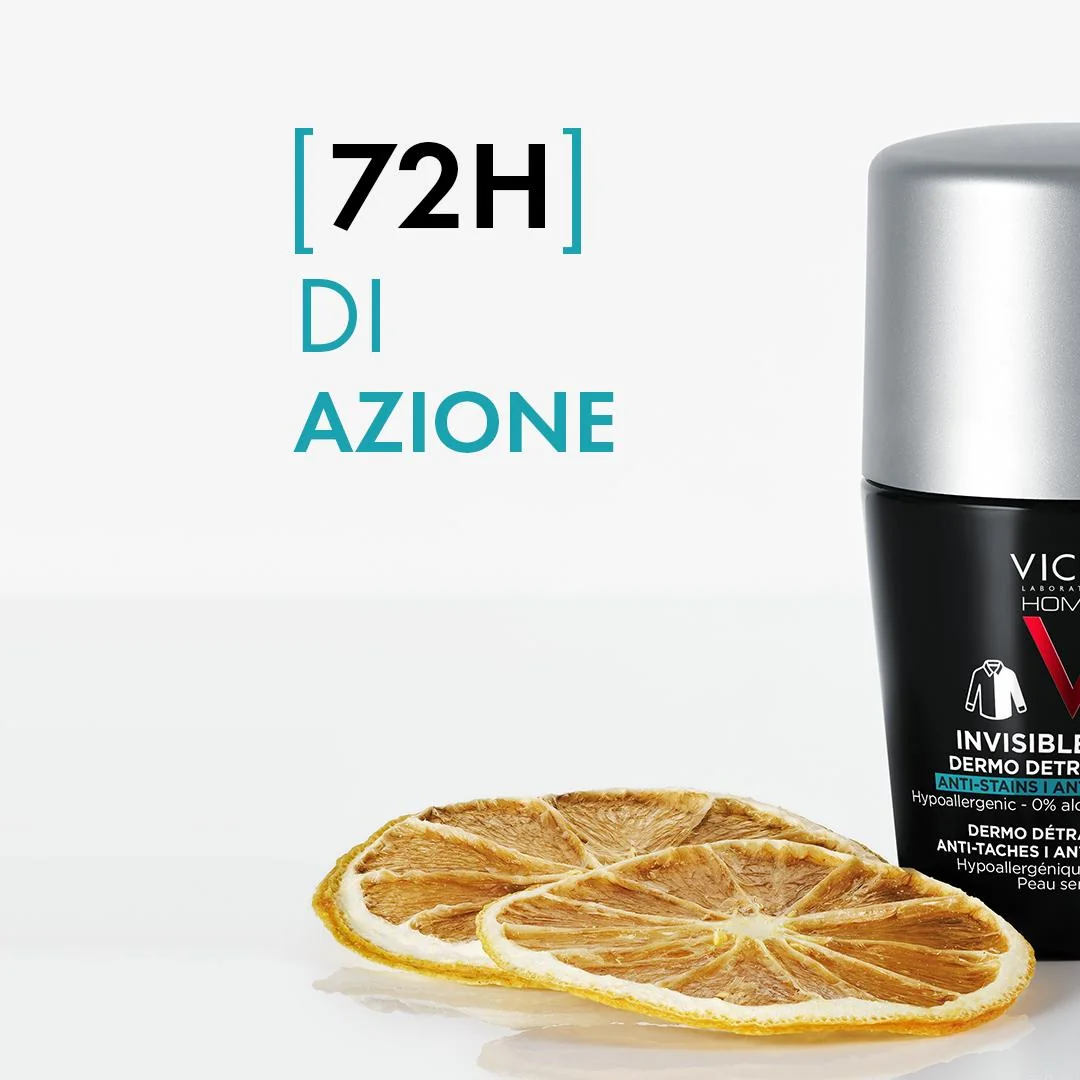 Vichy Homme Deodorante Roll-On Invisibile 72H, 50 Ml Freschezza Duratura