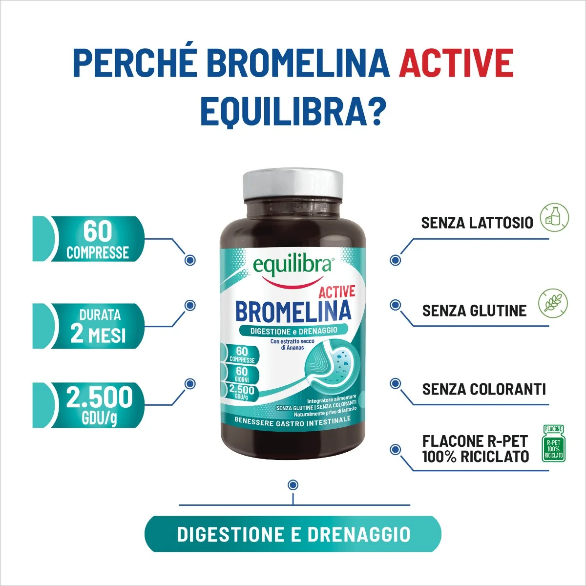 Equilibra Bromelina Active 60 Compresse Per il Benessere Gastrointestinale