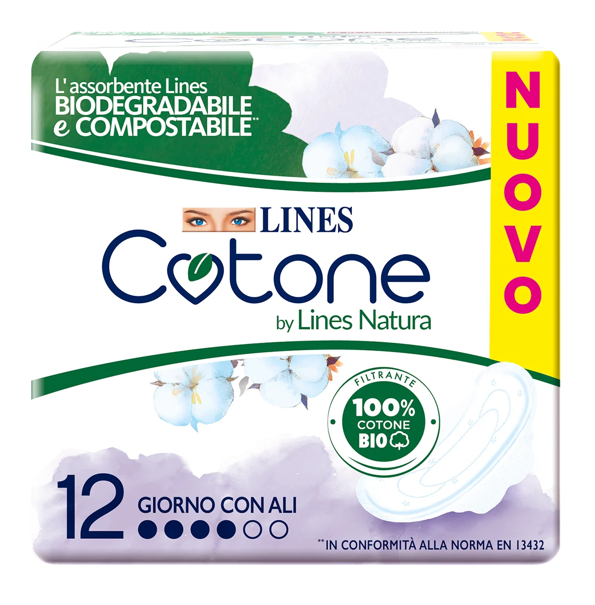 Lines Cotone Bio Ultra Ali 10+2 Pezzi 100% cotone sulla pelle