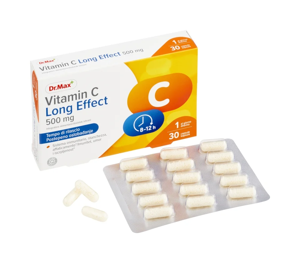Dr. Max Vitamina C Long Effect 30 Capsule Supporta il Sistema Immunitario con Rilascio Graduale