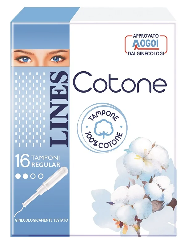 Lines Cotone Tampone Regular 16 Pezzi 100% cotone sulla pelle