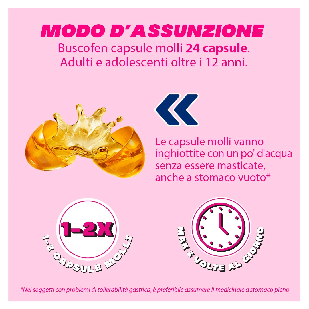 Buscofen 200 mg 24 Capsule Molli Ibuprofene Analgesico