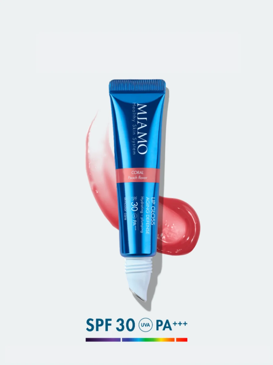 Miamo Skincolor Care Lip Gloss Aging Defense Spf 30+ Coral Peach Flavor 15 Ml