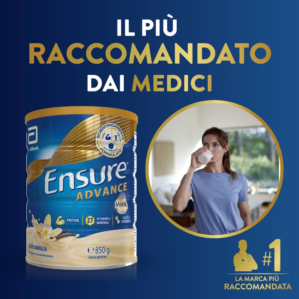 Ensure Advance 850 g Gusto Vaniglia Integratore Alimentare Proteico e Multivitaminico con HMB Formato Polvere