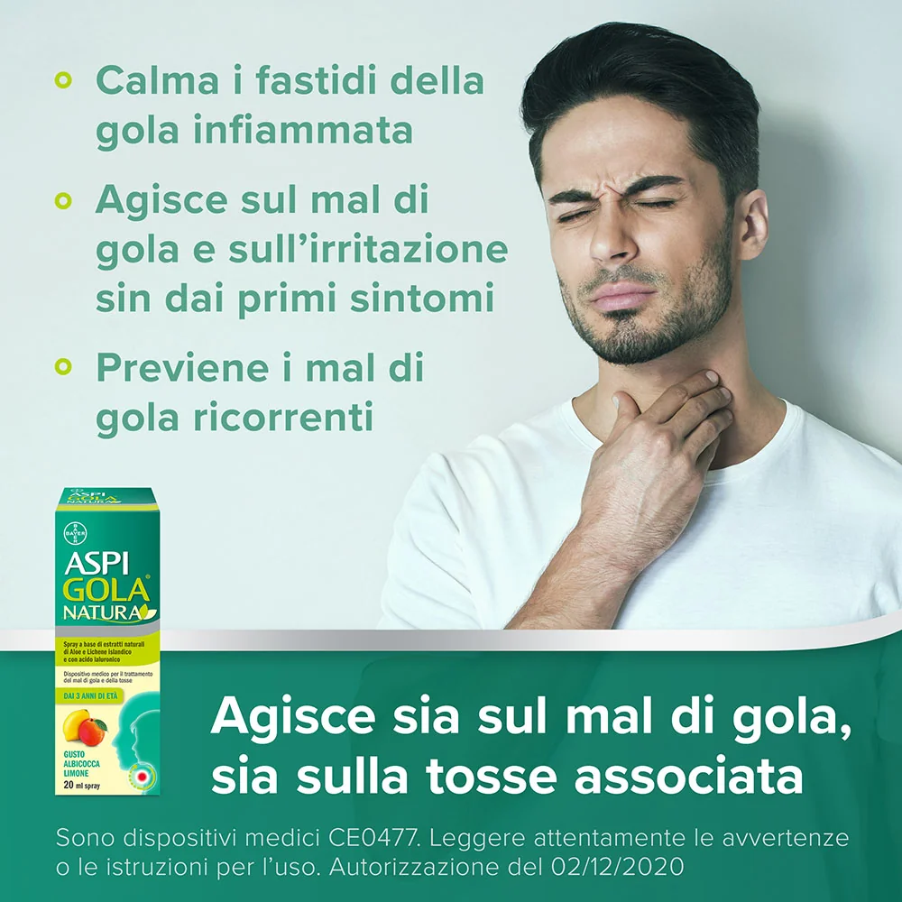 Aspi Gola Natura Spray Albicocca-Limone 20ml Mal di Gola e Tosse