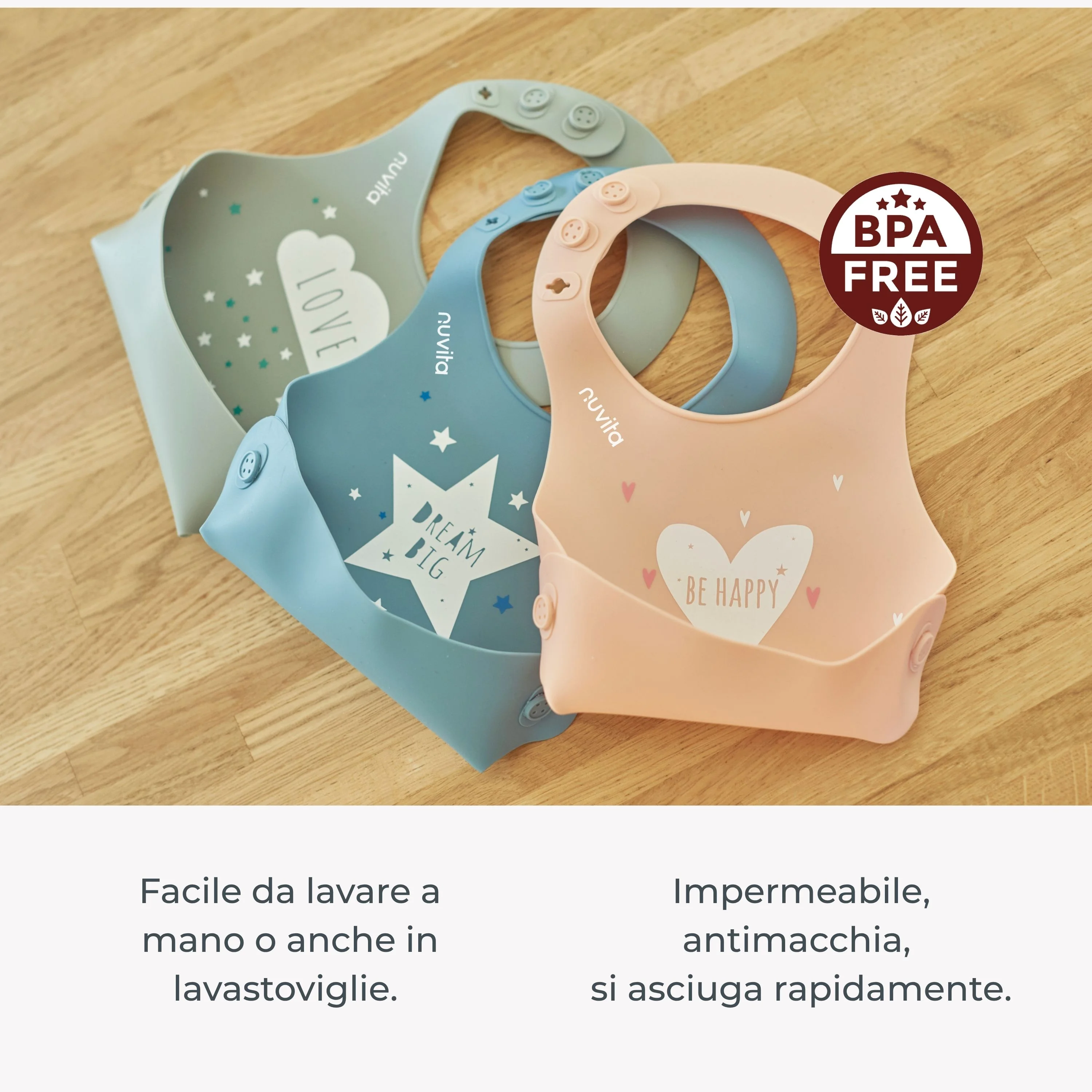 Nuvita Squashy Bavaglino Arrotolabile Silicone 2 Pezzi English Rose Sage Green