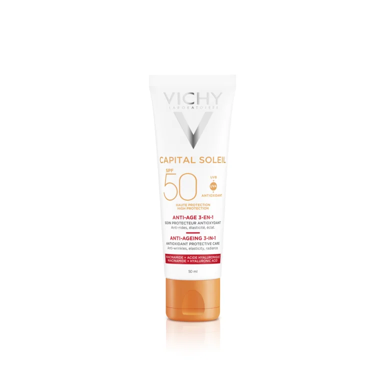 Vichy Capital Soleil Crema Viso Anti-età 3 in 1 SPF50, 50 Ml Abbronzatura intensa