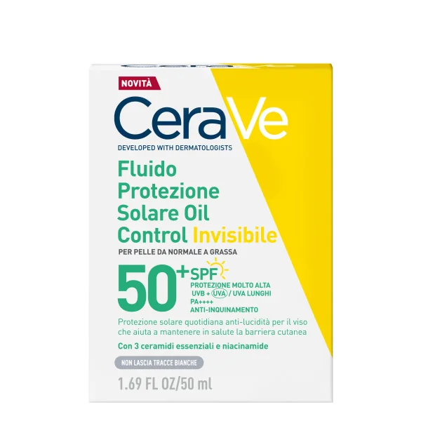 CeraVe Fluido Protettivo Solare Oil Control SPF50+ 50 ml Fluido Solare Invisibile per Pelli Grasse