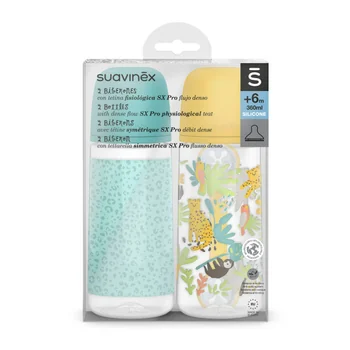 Suavinex Kit 2 Biberon + Porta Bavaglino SX Pro Jungle Azzurro