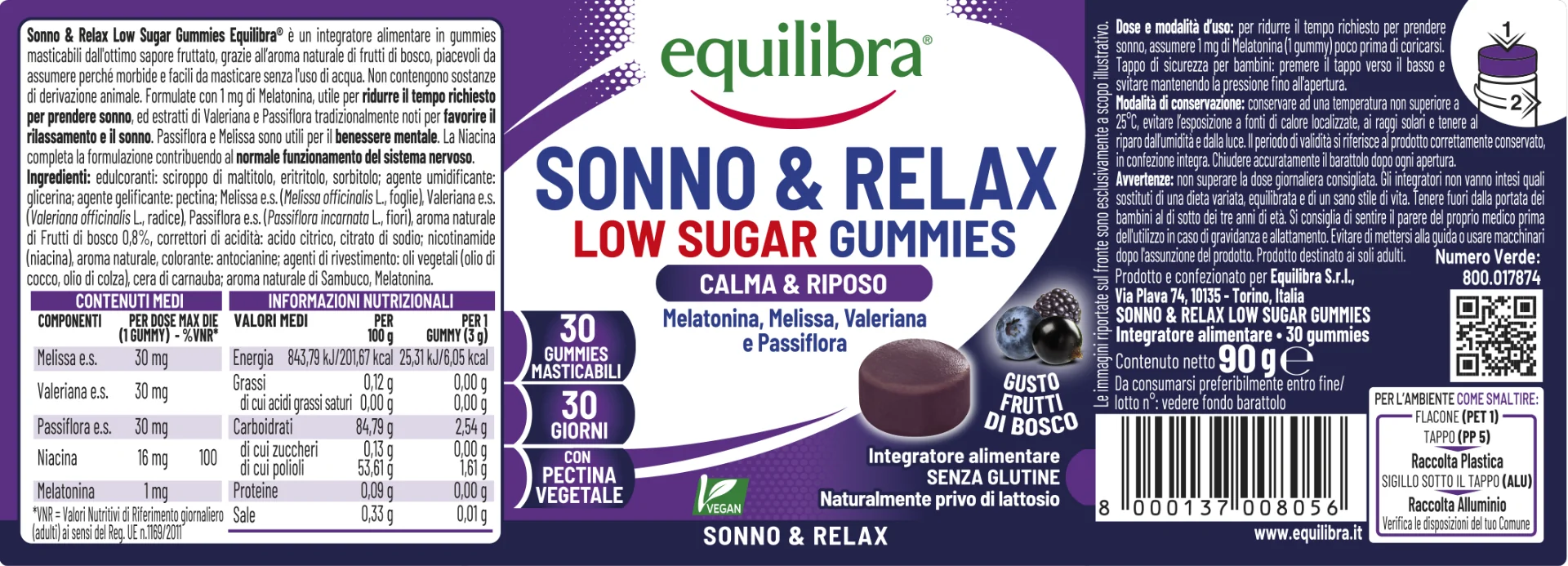 Sonno & Relax Low Sugar 30 Gumm Melatonina