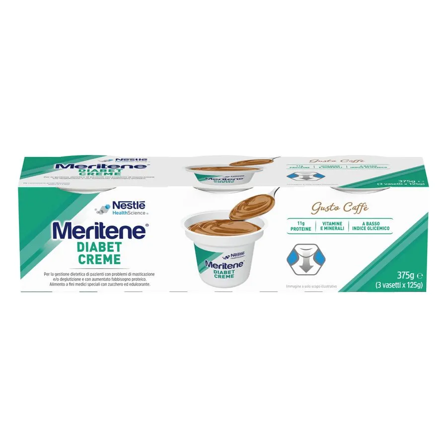 Meritene Diabet Creme Caffè Dessert Ipercalorico e Iperproteico 3x125 g Supplemento Ipercalorico