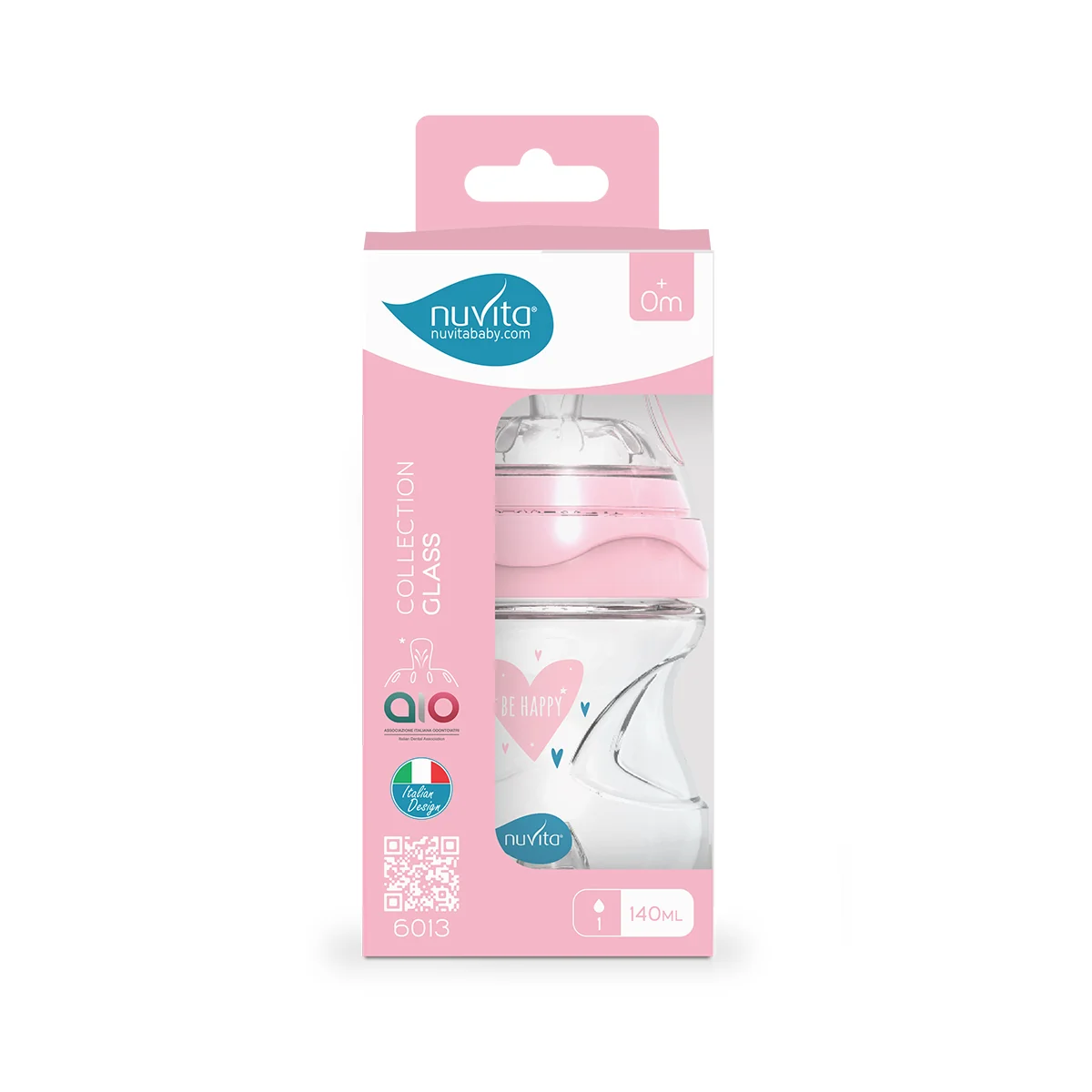 Nuvita Collection Glass Biberon Vetro Rosa 140 ml Con Valvola Riduci Coliche