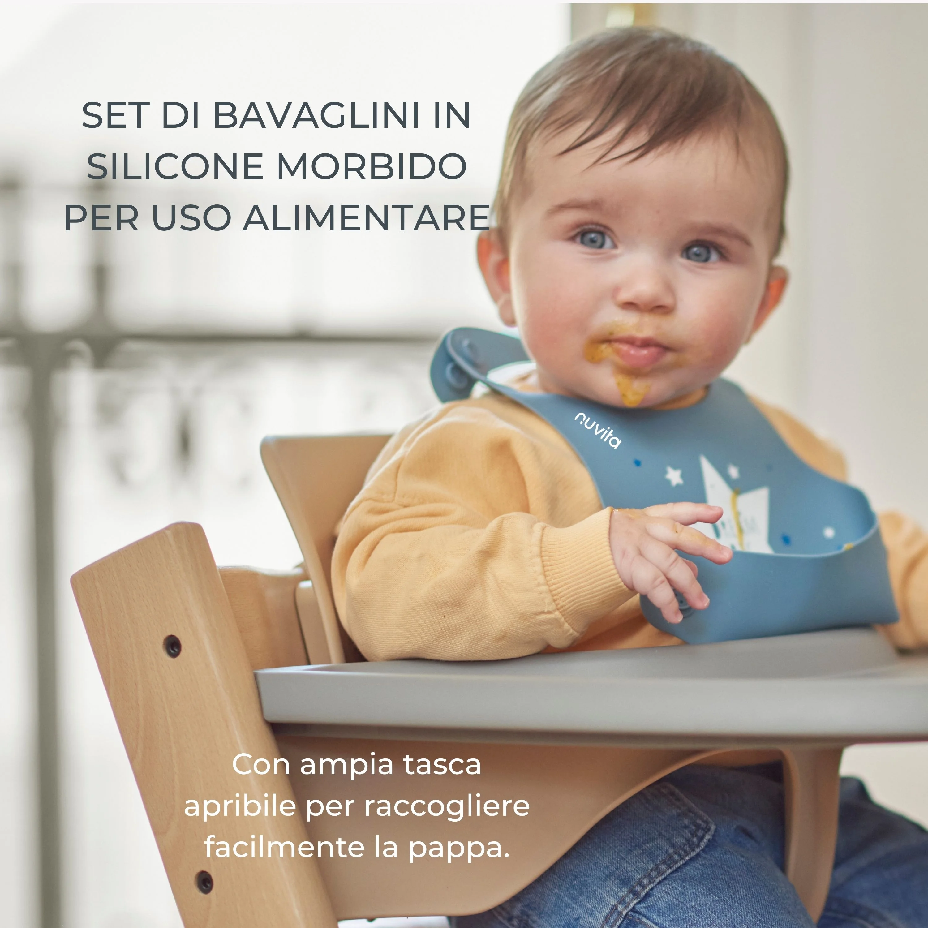 Nuvita Squashy Bavaglino Arrotolabile Silicone 2 Pezzi English Rose Sage Green