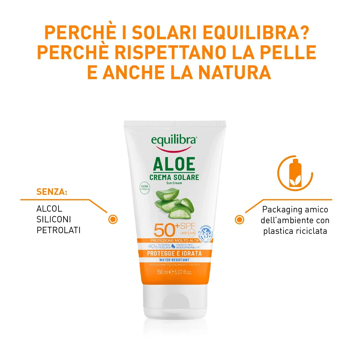 Equilibra Crema Solare Aloe Spf 50 + 150 ml Protezione Solare Alta