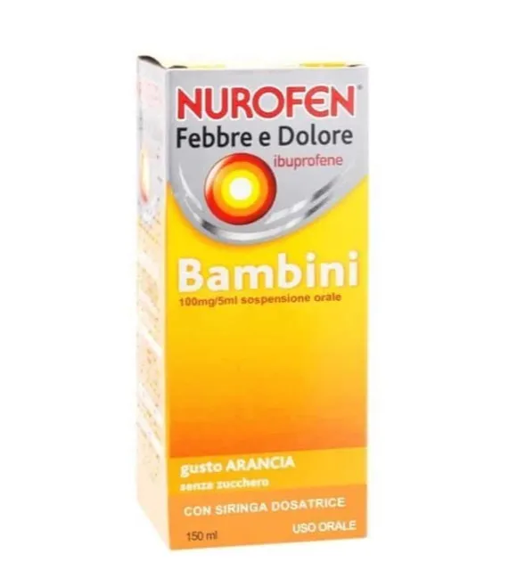 Nurofen Febbre E Dolore Bambini 150 ml 100 mg/5ml Arancia Senza Zucchero