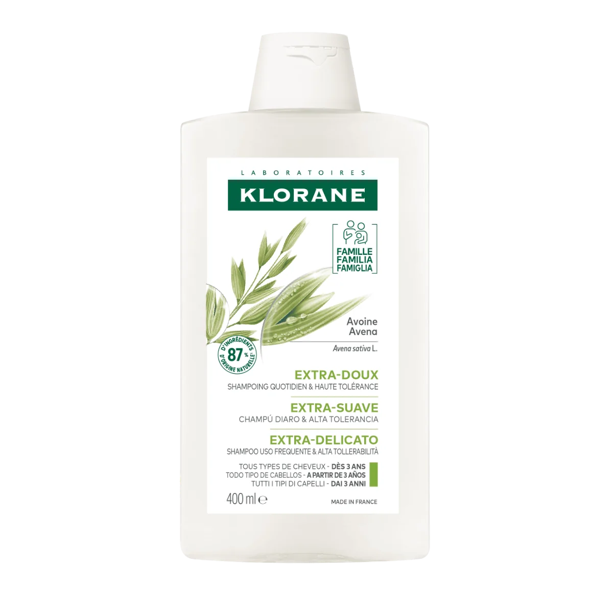 Klorane Shampoo all'Avena Extra delicato 400 ml Tutti i Tipi di Capelli