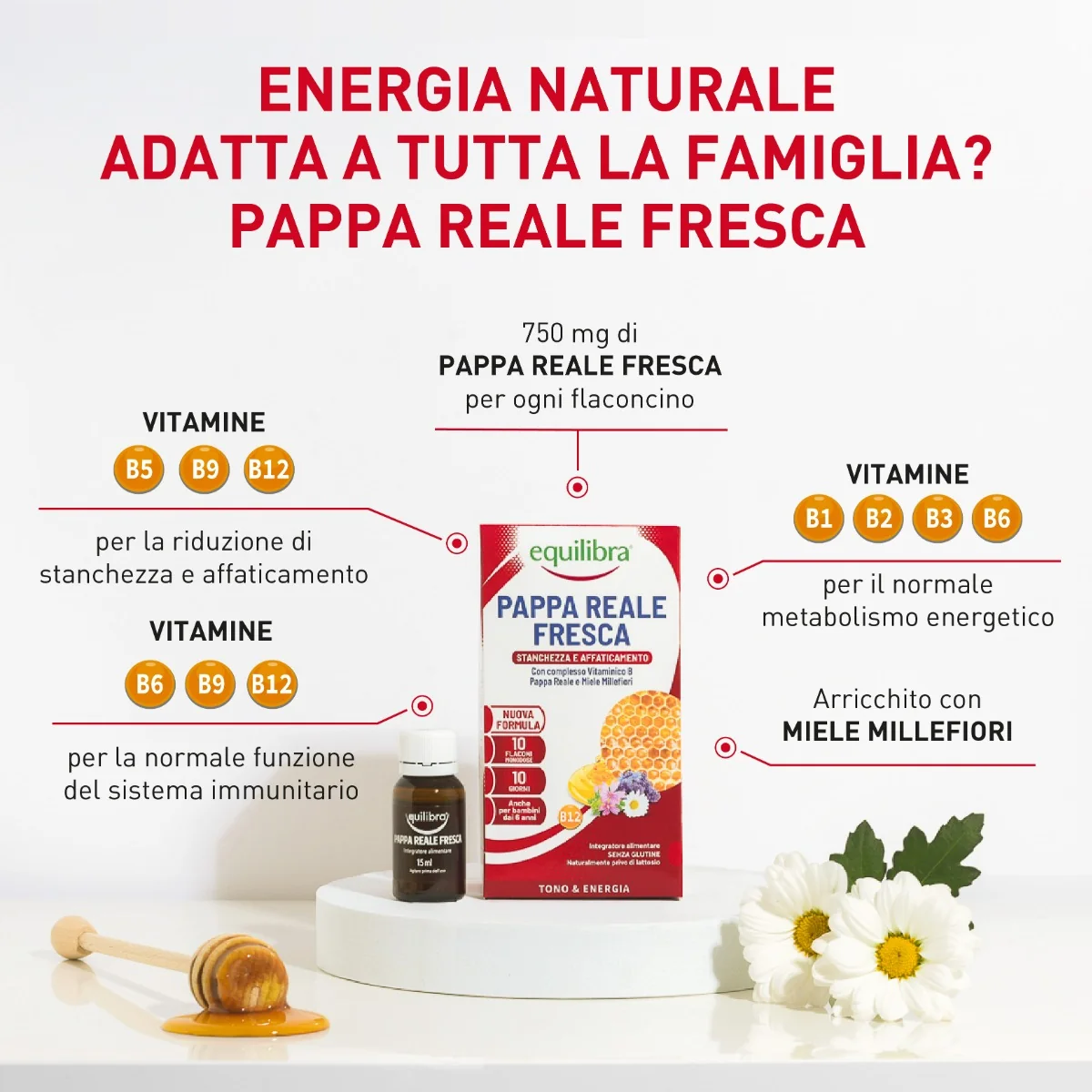 Equilibra Pappa Reale Fresca 10 Flaconi Integratore contro Stanchezza e Affaticamento
