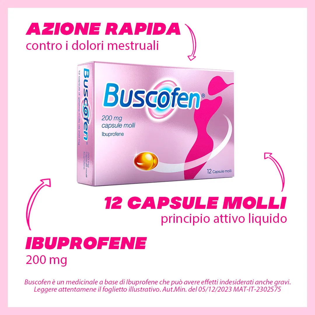 Buscofen 200 mg Ibuprofene 12 Capsule Molli Analgesico