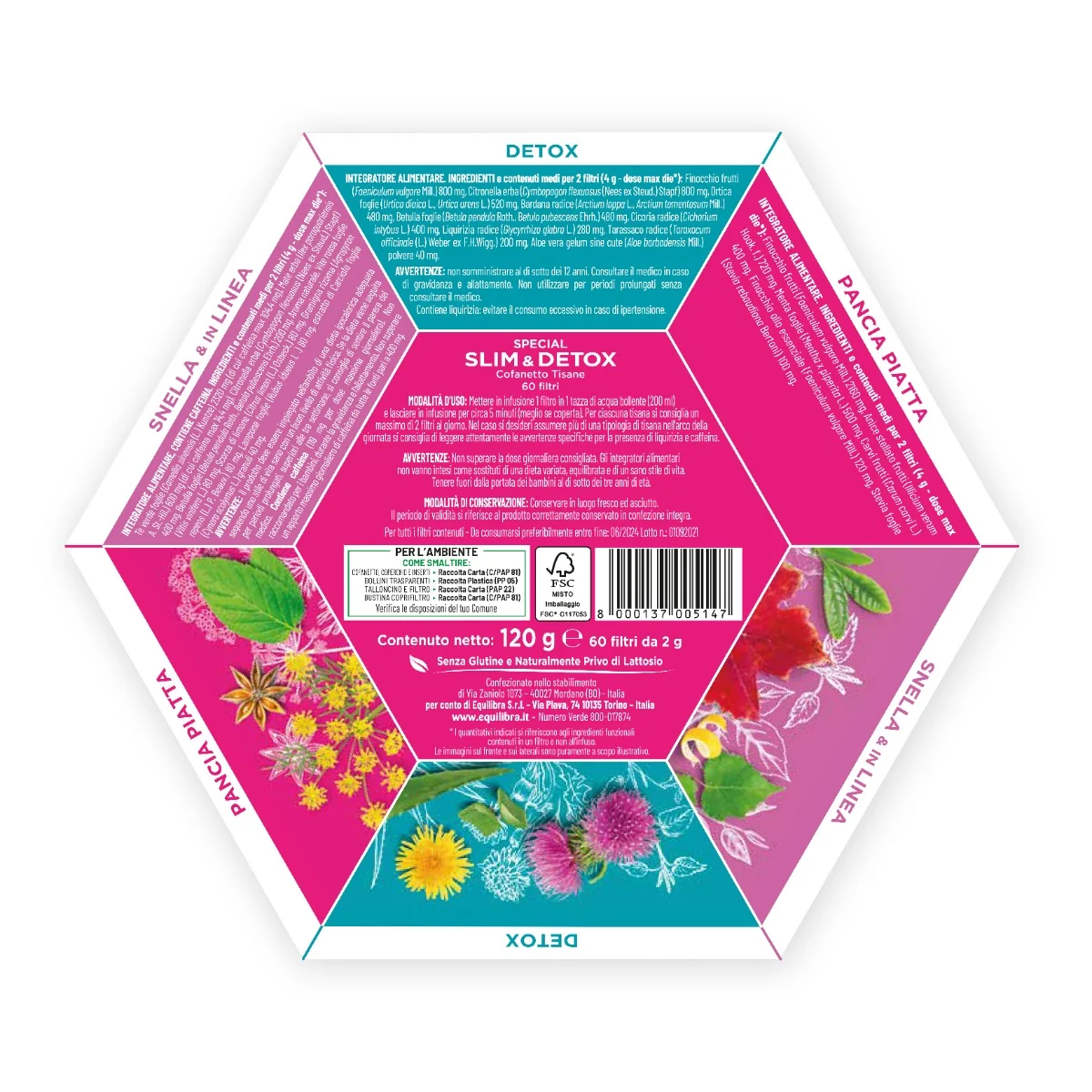 Equilibra Cofanetto Tisane Slim & Detox 60 filtri Tisane per il Benessere del Corpo