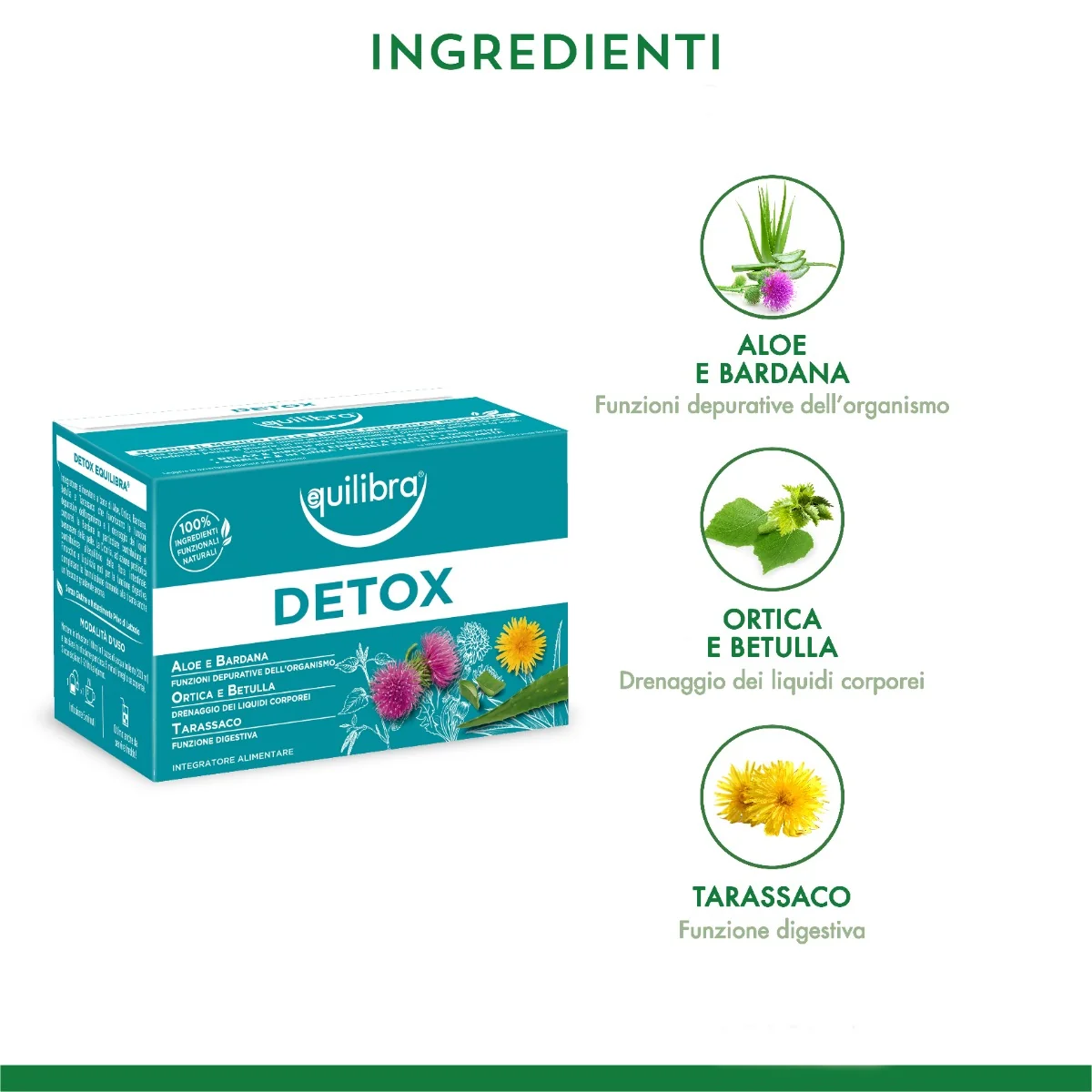 Equilibra Tisana Detox 15 Filtri Aloe, Bardana, Ortica, Betulla, Tarassaco