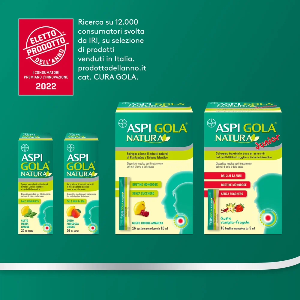 Aspi Gola Natura Junior Sciroppo 16 Bustine Mal di Gola e Tosse