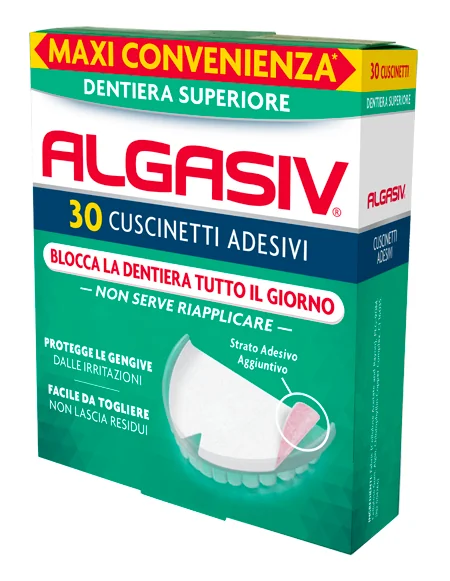 Algasiv Cuscinetti Adesivi Superiori Per Dentiera 30 Pezzi