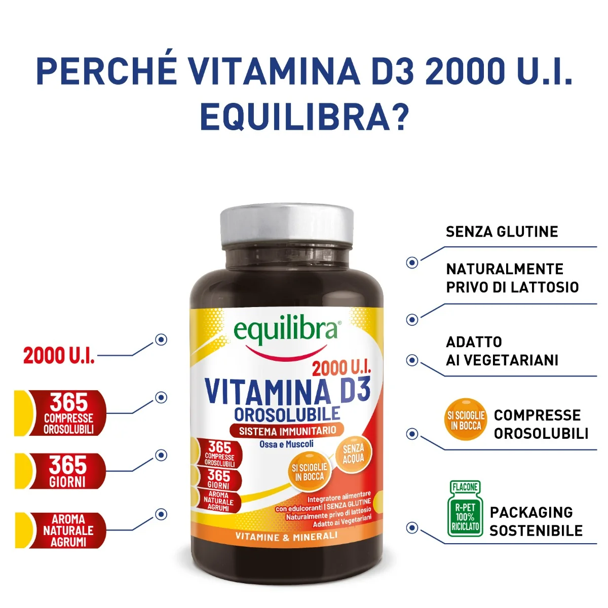 Equilibra Vitamina D3 Orosolubile 365 Compresse Vitamina D