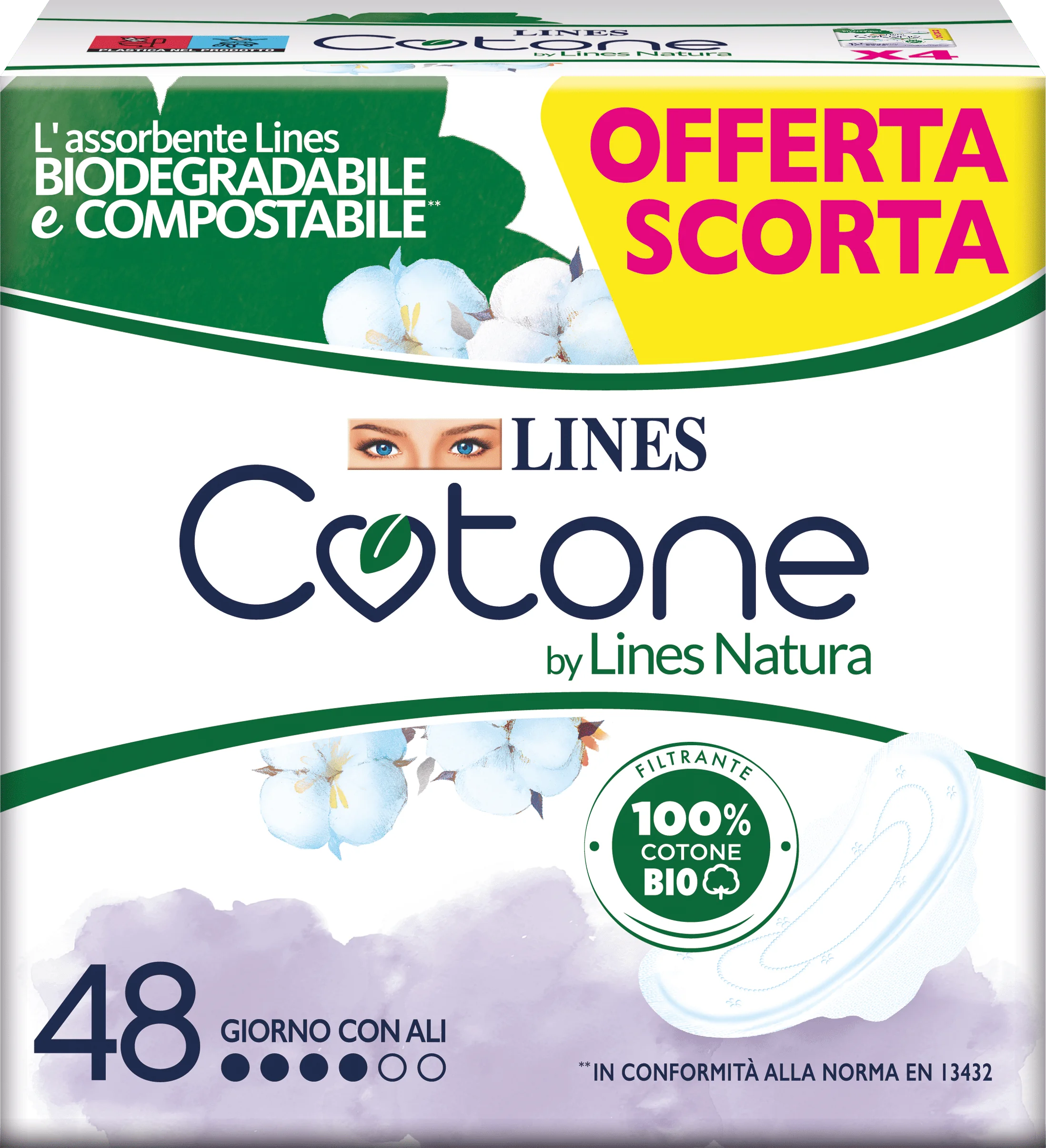 Lines Quadripack Cotone Ali X 40+8 Assorbenti