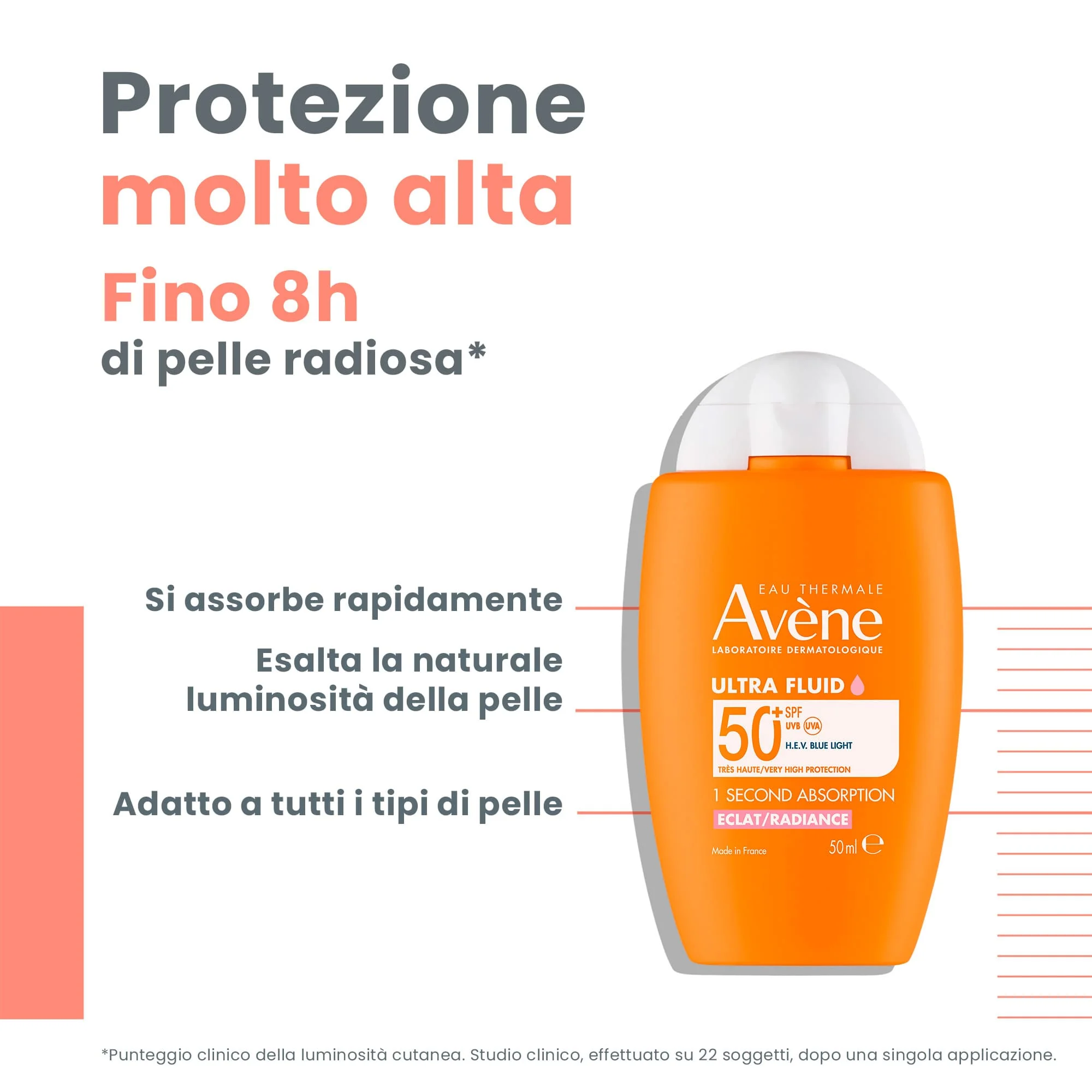 Avene Solare Ultra Fluid Luminosità SPF50+ 50 ml Pelle Sensibile