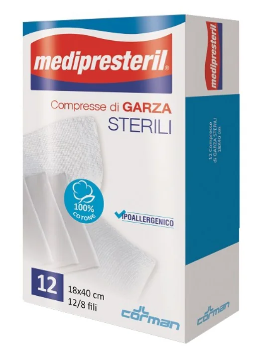 Medipresteril Garza 12/8 Fili 18X40 Cm 12 Pezzi Medicazioni Sterili