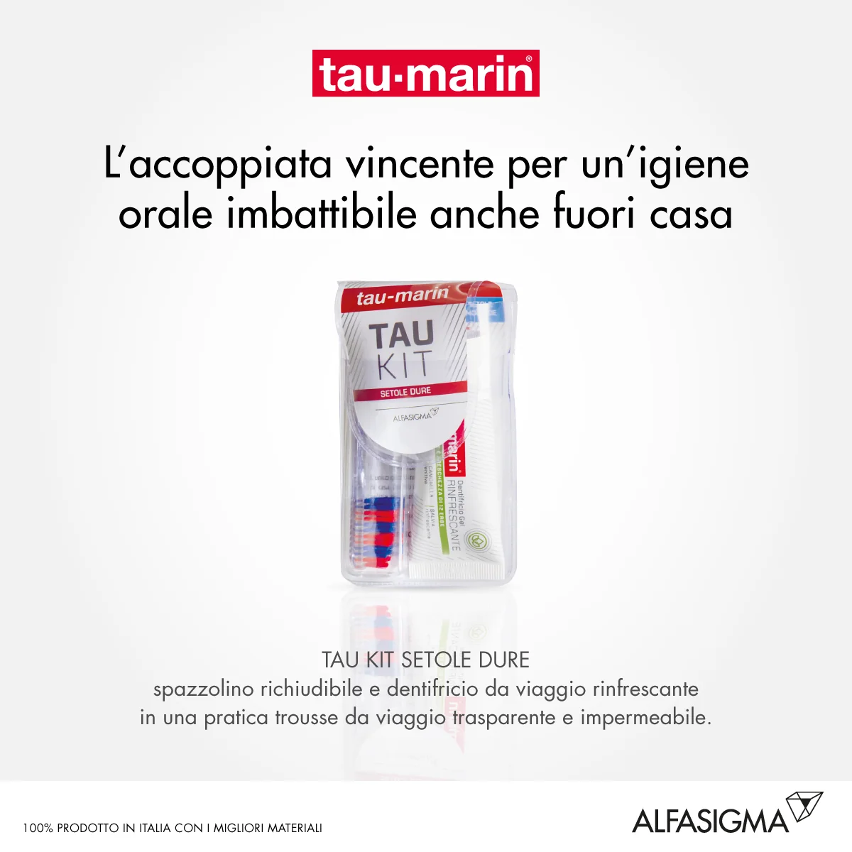Tau-Marin Kit Spazzolino Duro e Dentifricio gel Rinfrescate alle Erbe 20 ml