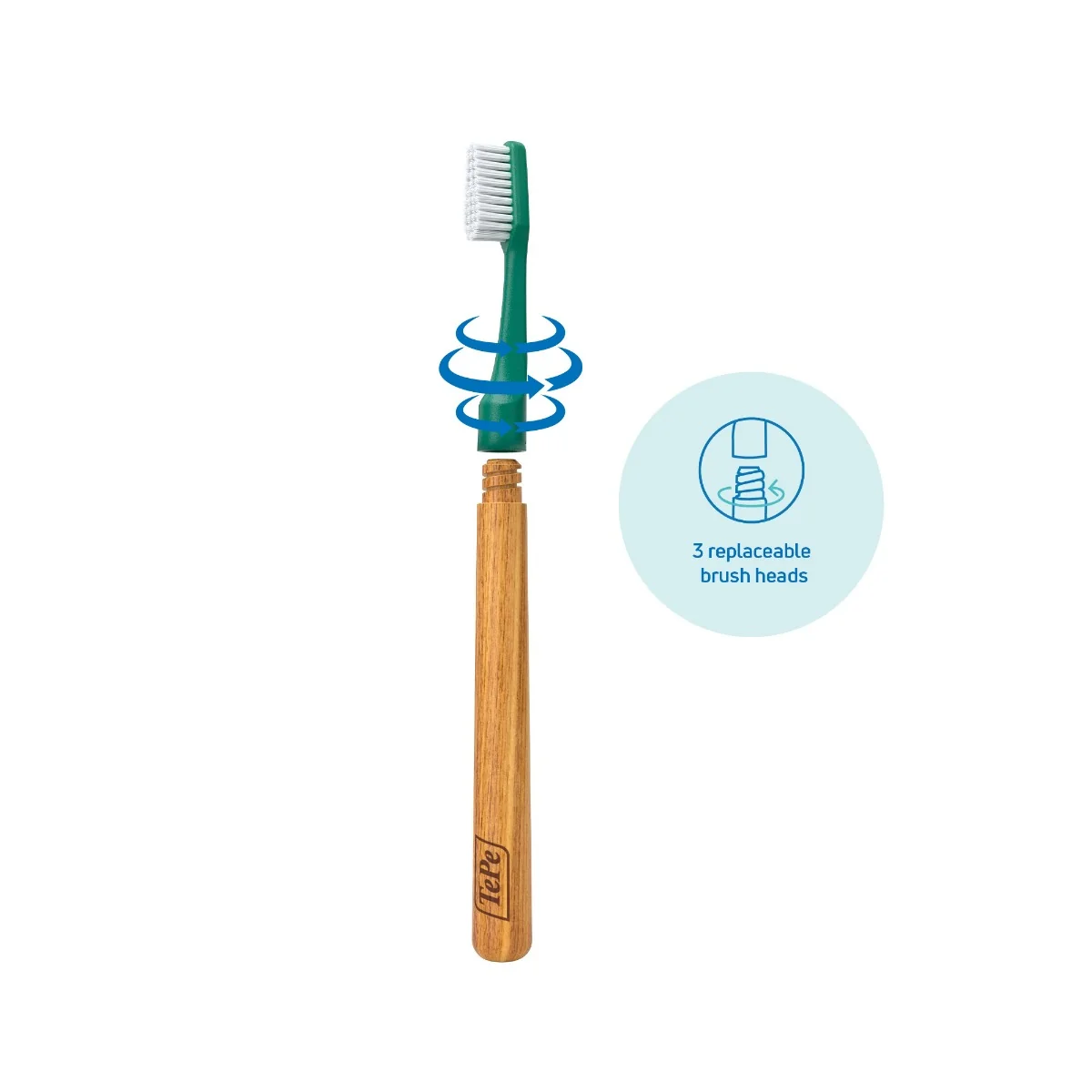 Tepe Choice Spazzolino Con Manico In Legno + 3 Testine Cambiabili Sostenibile