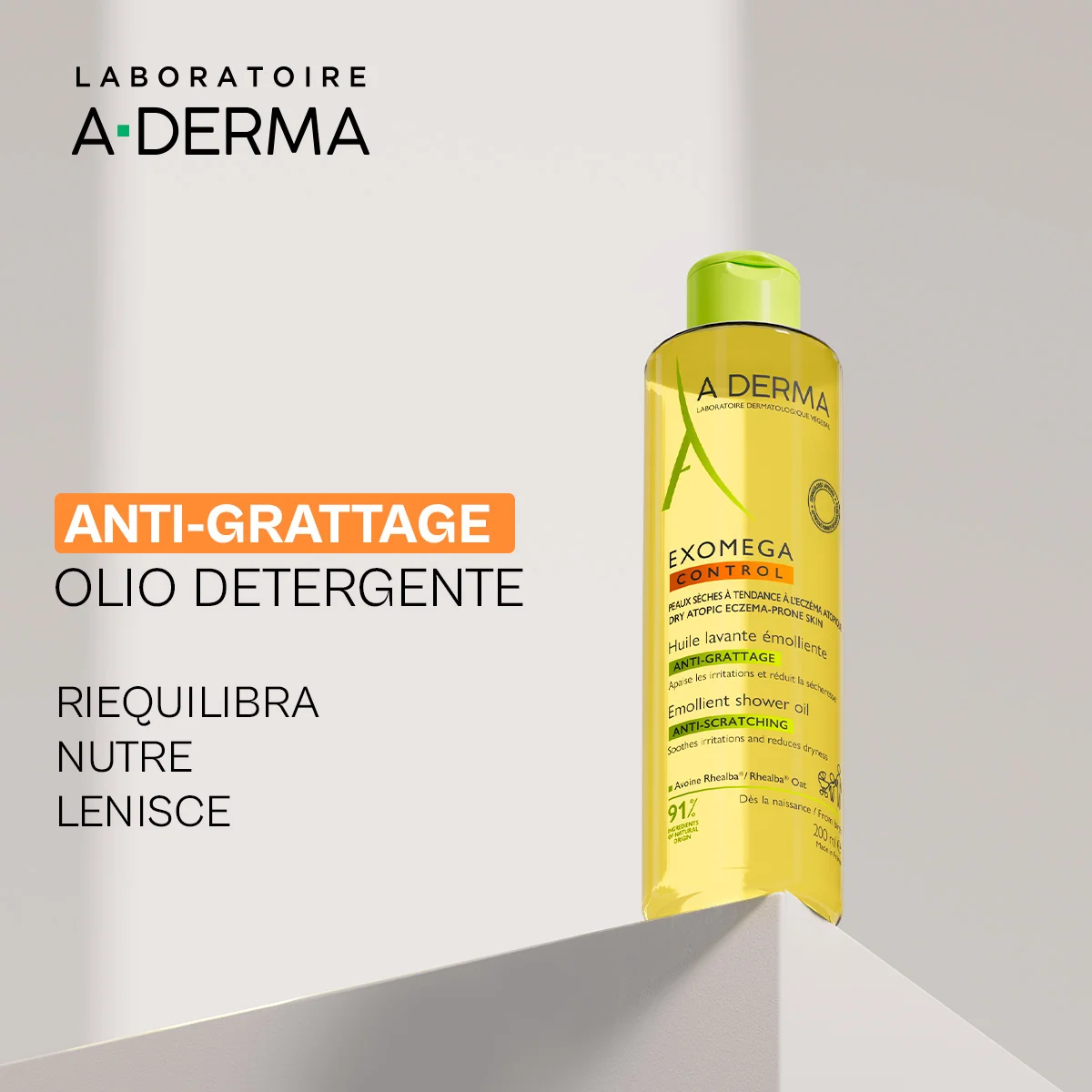 Aderma Exomega Control Olio Lavante Emolliente 200 Ml Per Pelli Secche