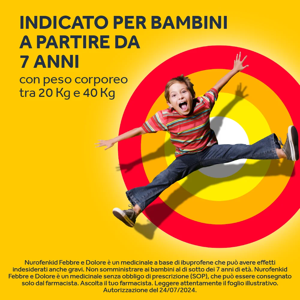 NurofenKid Febbre e Dolore 100 mg Ibuprofene 24 Capsule Molli Masticabili Ibuprofene