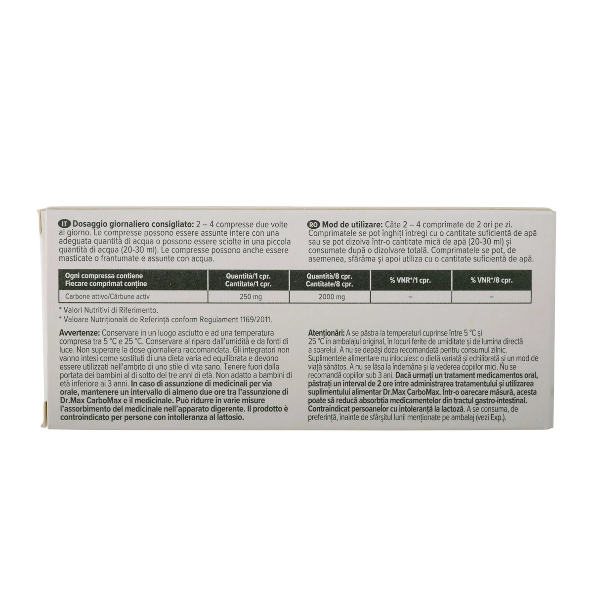 Dr. Max CarboMax 250Mg 20 Compresse Contro Gonfiore e Gas