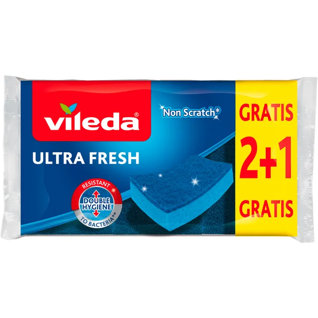 Vileda Spugna Ultra Fresh Antigraffio 2+1Pezzi Spugna+ Fibra