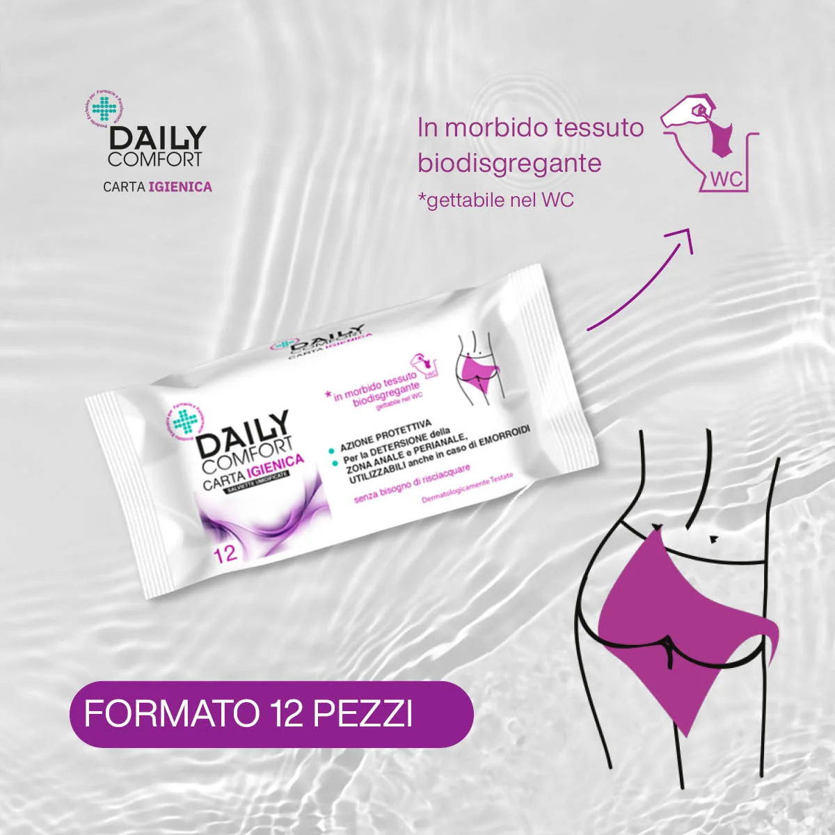 Daily Comfort Carta Igienica Umidificata Pocket 12 Pezzi Azione Detergente