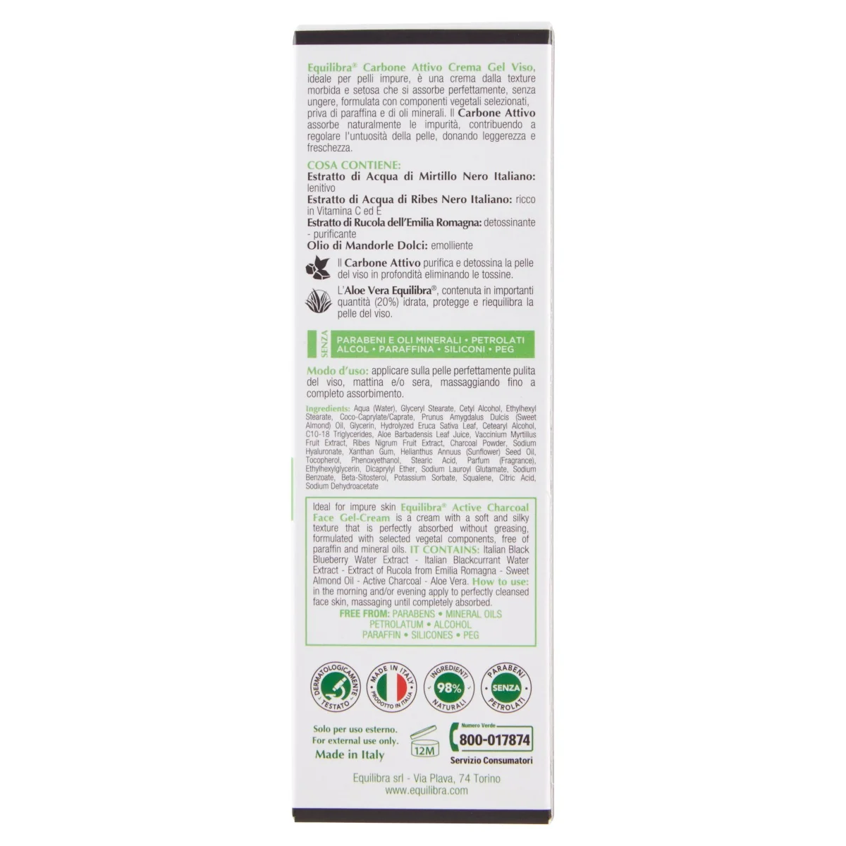 Equilibra Carbone Attivo Crema Viso 75 Ml Carbone Vegetale