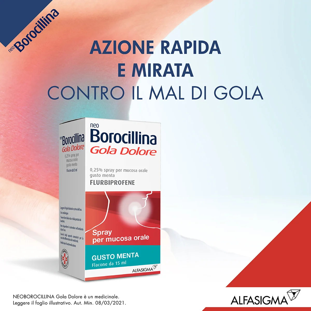 Neoborocillina Gola Dolore Spray Menta 15 ml Dolore e Infiammazione alla Gola