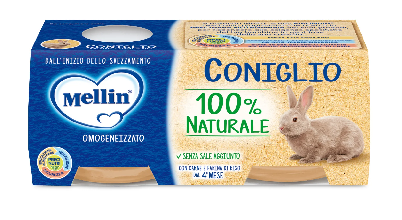 Mellin OMOGENEIZZATO Di Coniglio 2 X 80 G Dal 4° Mese Compiuto
