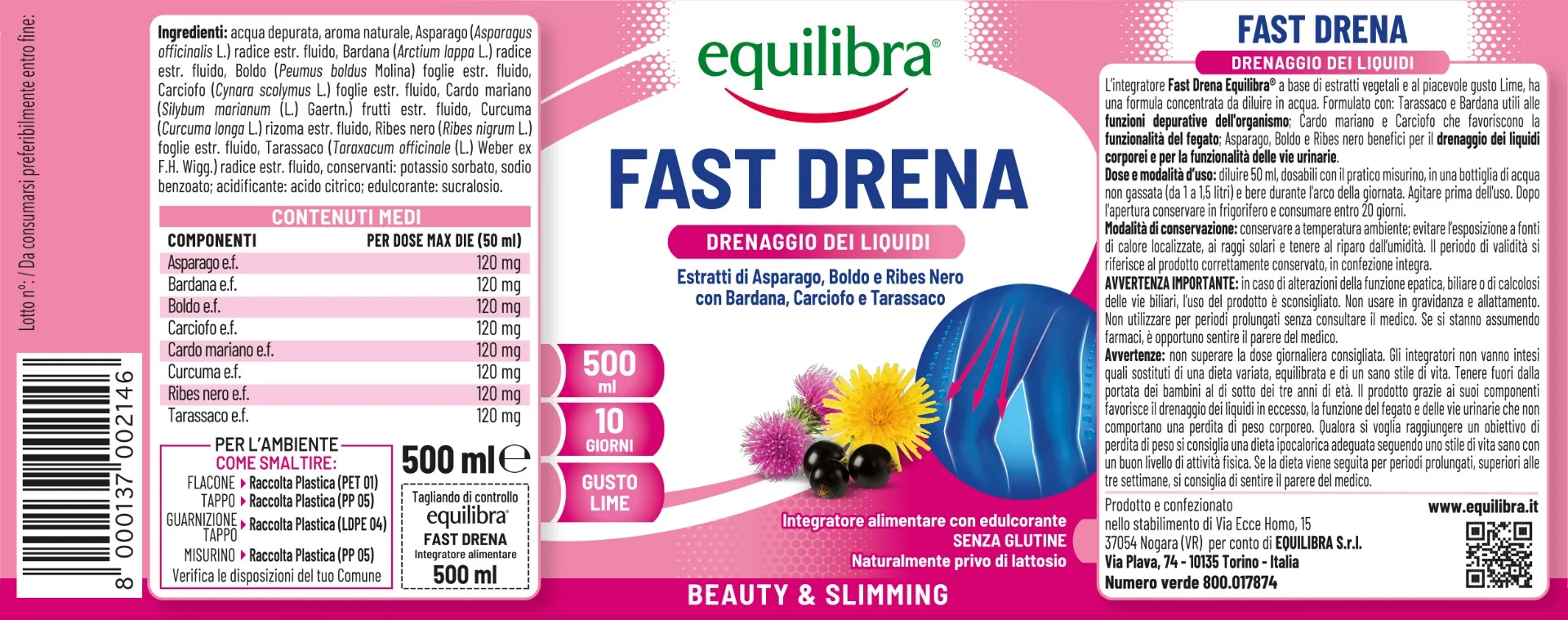 Equilibra Fast Drena Lime 500 ml Integratore Drenante