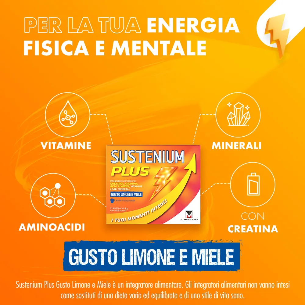 Sustenium Plus Limone e Miele 22 Bustine Integratore Energia Fisica e Mentale