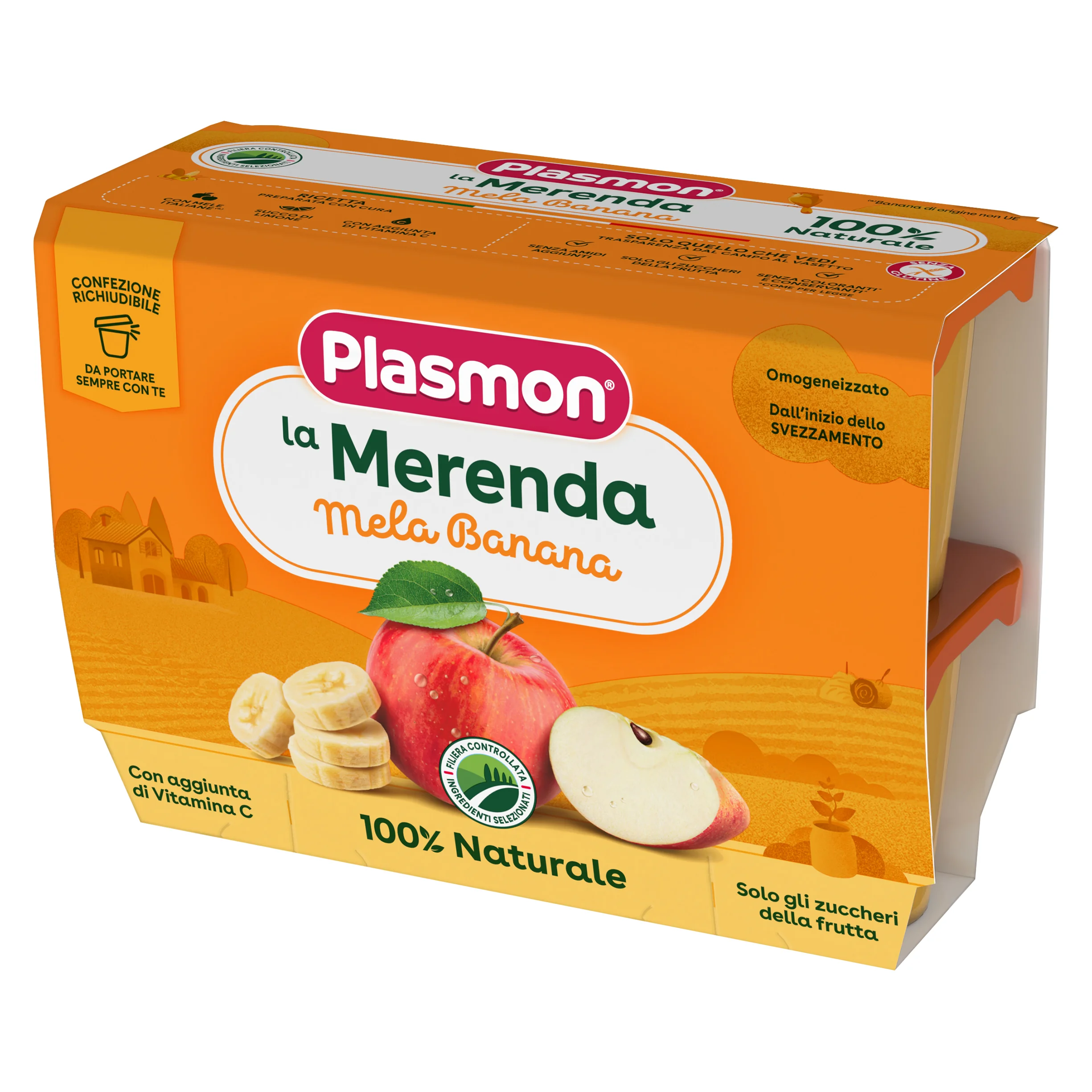 Plasmon Omogeneizzati Di Frutta Sapori Di Natura Alla Mela E Banana 4x100 g +4m Senza Glutine